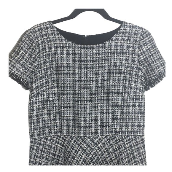 Talbot Black White Tweed Fringe Hem A Line Dress - Picture 2 of 13